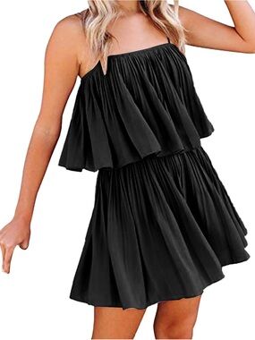 Black Tiered Romper with Ruffle Overlay